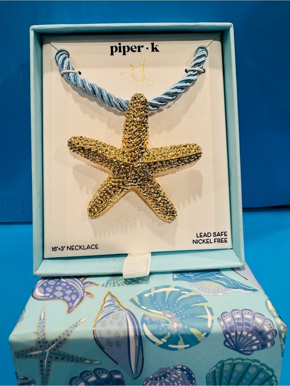 NWT Piper•k Gold Glitter Starfish Necklace with Light Blue Cord - Picture 3 of 12